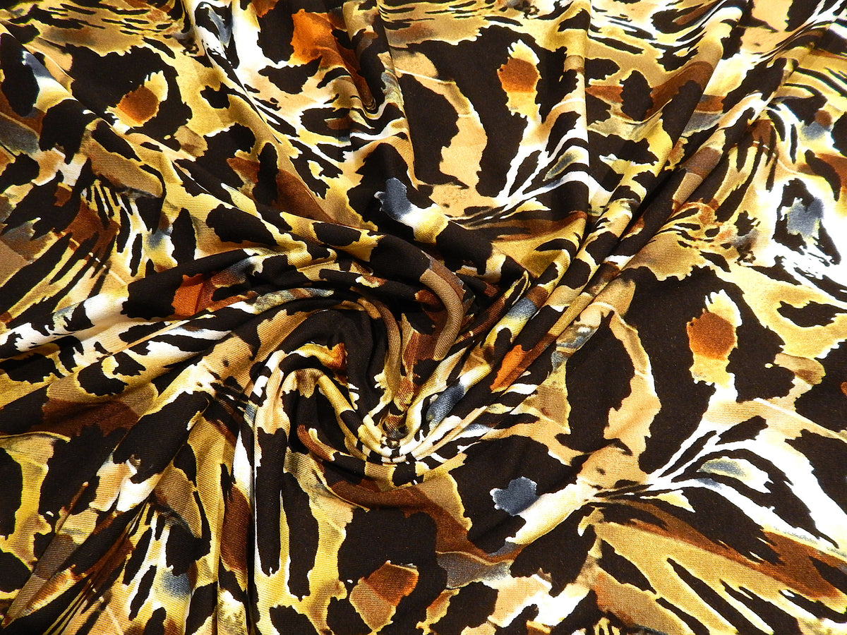 Multicolor Mustard and Black Abstract Cheetah Jersey Knit - Telio
