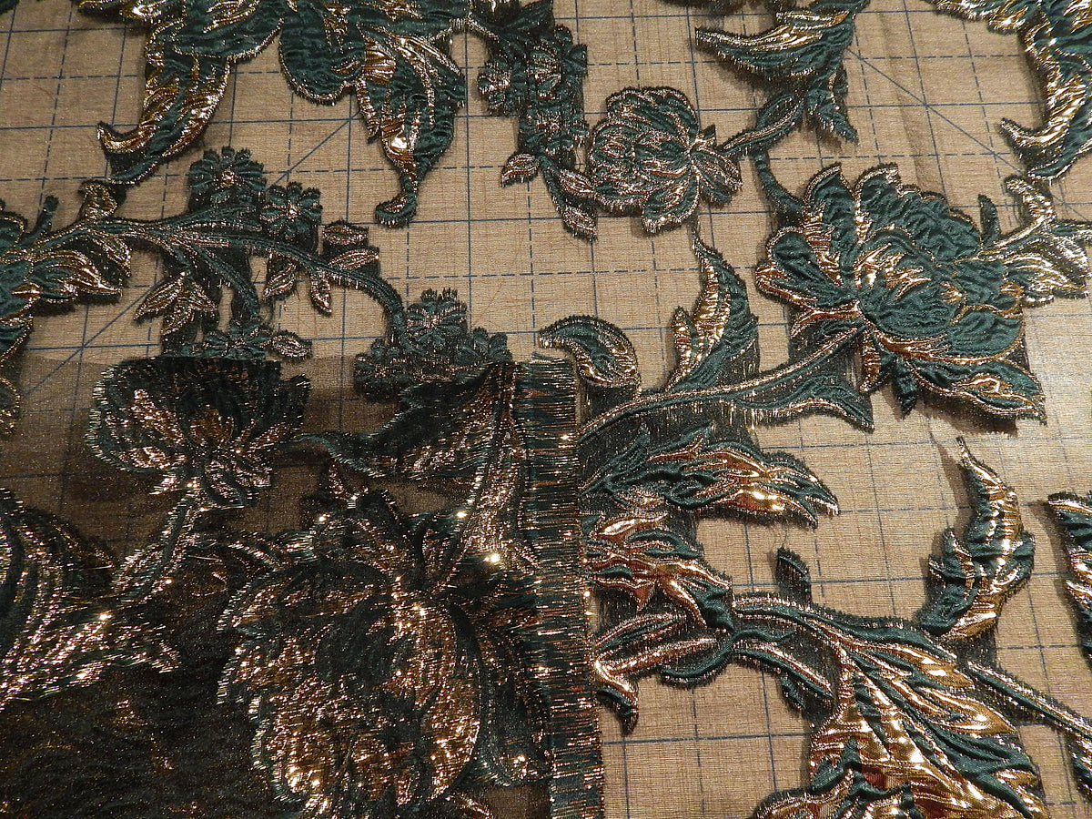 Hunter Green & Gold Brocade Organza