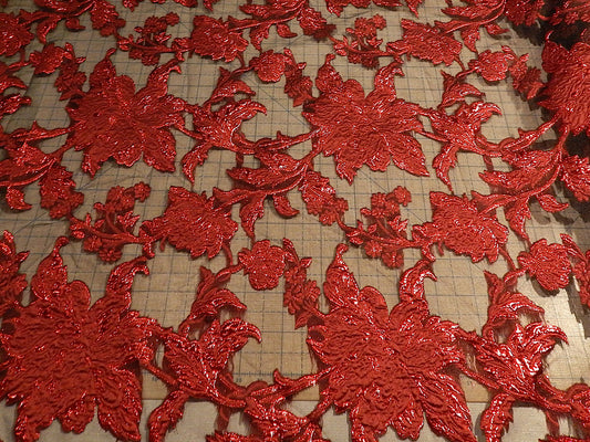 brocade organza red and black see through metallic brocade fabric deadstock formal dress mother groom bride fabric