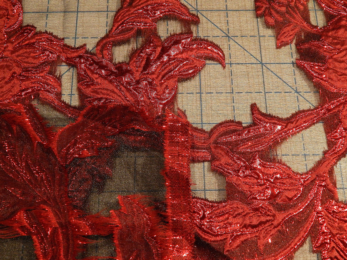 Crimson Red and Black Brocade Organza