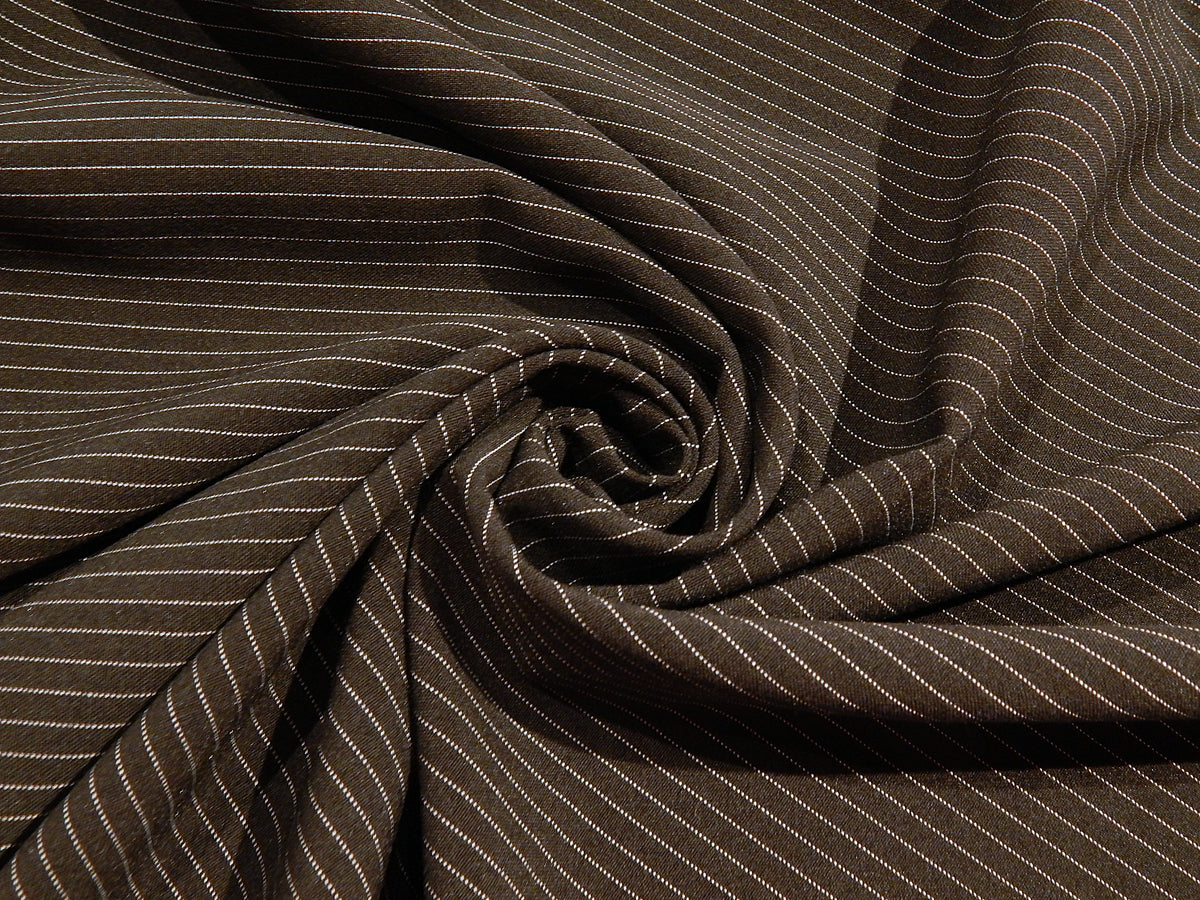 black and white polyester rayon blend pinstripe deadstock suiting fabric