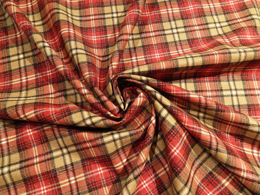 red taupe white and black glittered plaid tartan christmas plaid deadstock flannel suiting fabric