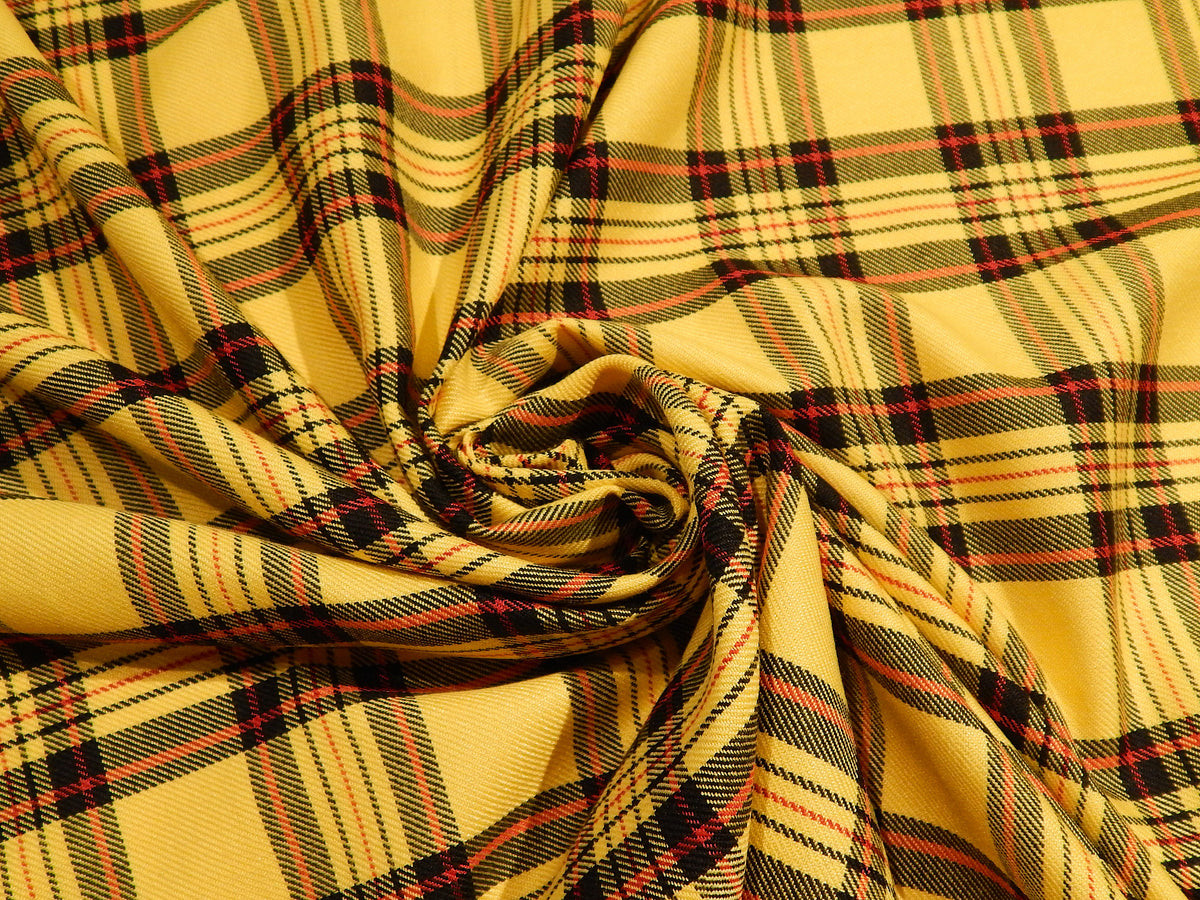yellow red and black plaid tartan clueless plaid suit set polyester viscose yarn dyed suiting fabric