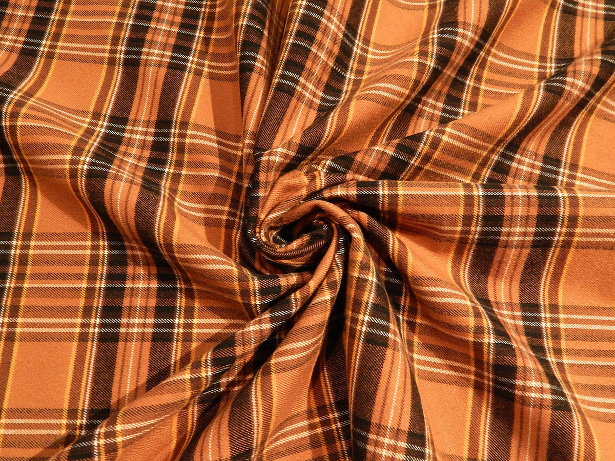 copper brown tan gold and white brushed double sided plaid tartan fall flannel suiting shirting deadstock fabric