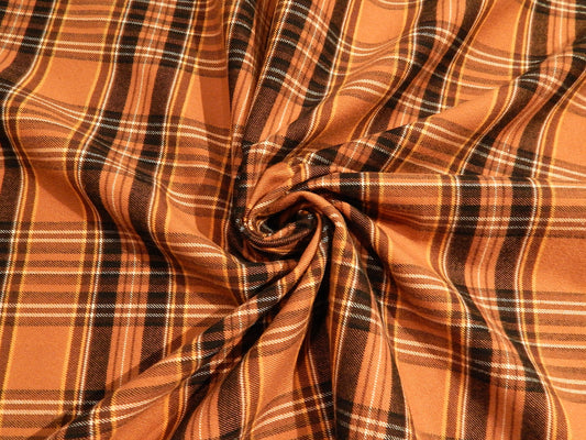 copper brown tan gold and white brushed double sided plaid tartan fall flannel suiting shirting deadstock fabric