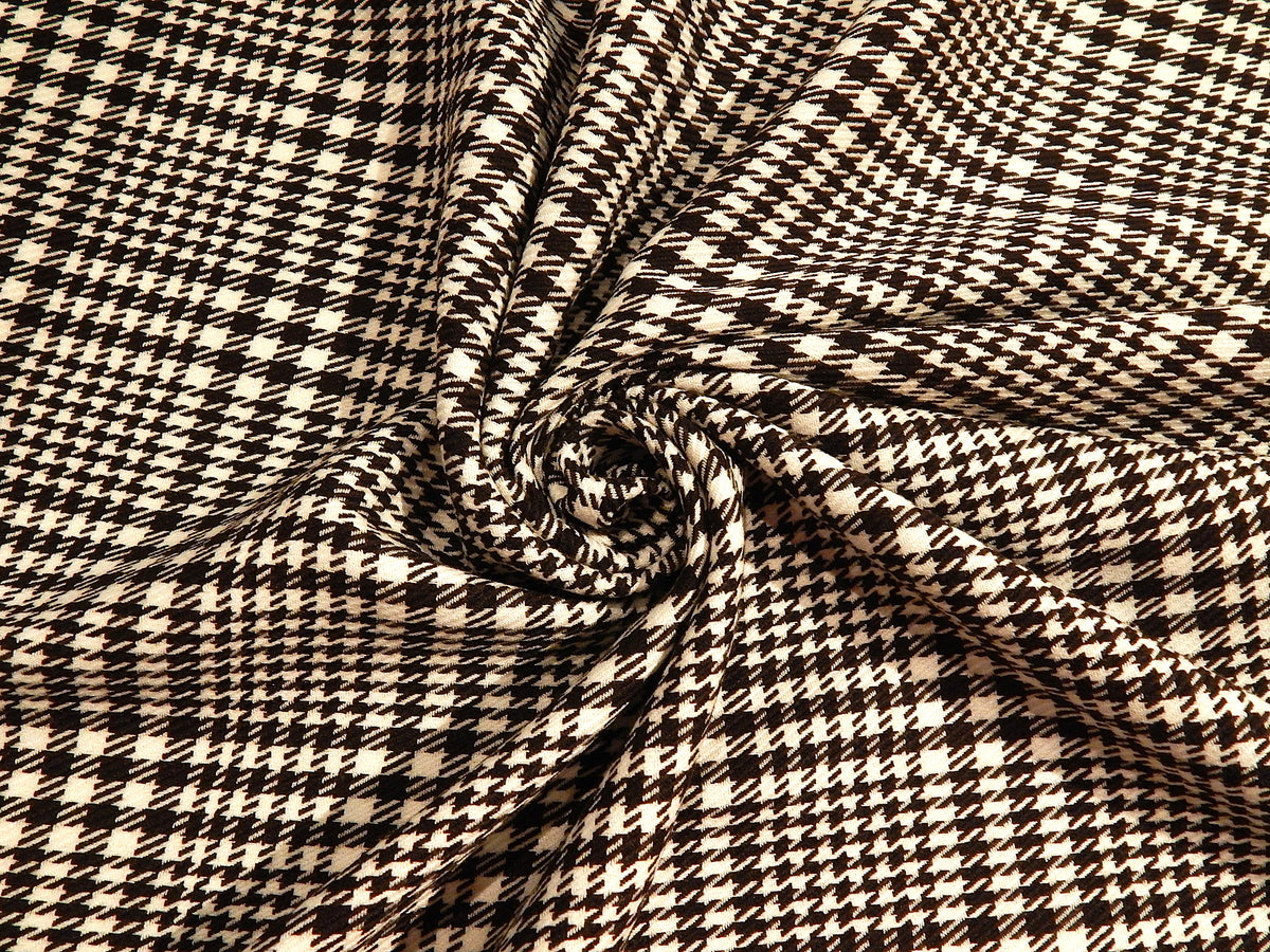 black and white houndstooth plaid polyester viscose rayon suiting deadstock fabric