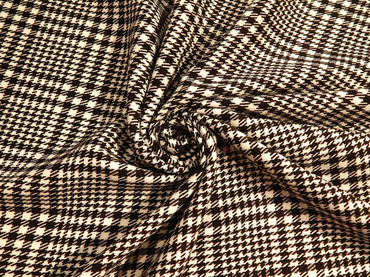 black and white houndstooth plaid polyester viscose rayon suiting deadstock fabric