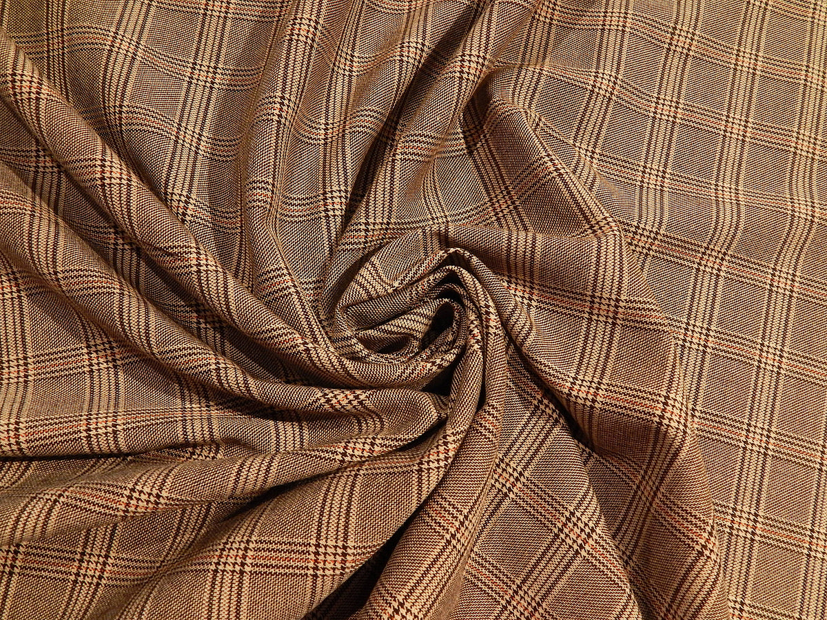tan red black dark brown viscose polyester plaid tartan suiting fabric dress