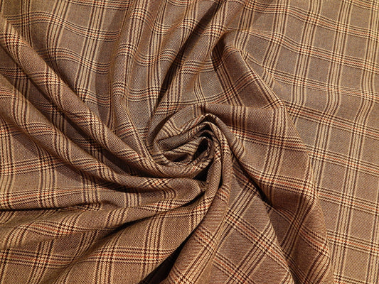 tan red black dark brown viscose polyester plaid tartan suiting fabric dress
