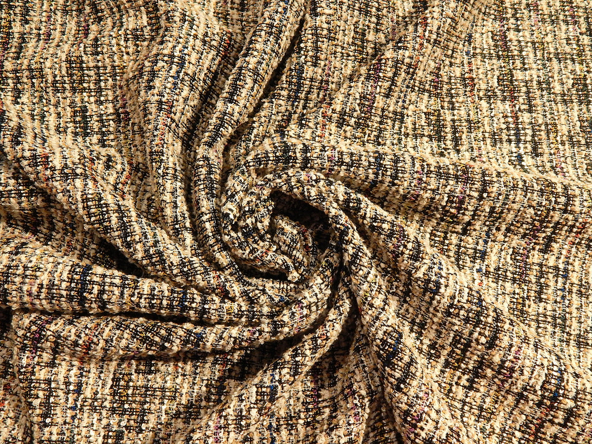 black ivory rainbow and multicolored tweedy knit sweater style chanel style stretch deadstock fabric