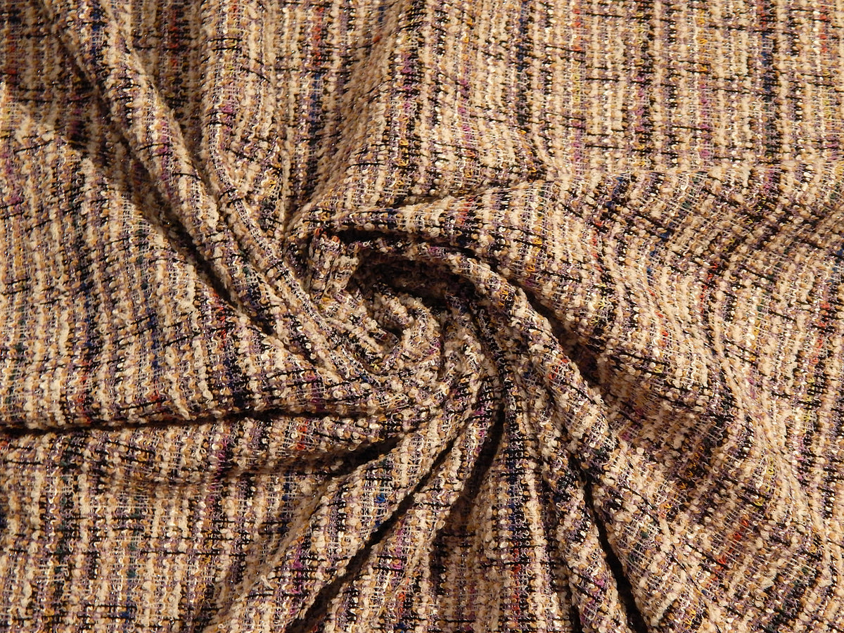 purple and ivory multicolored rainbow tweedy knit sweater knit deadstock fabric