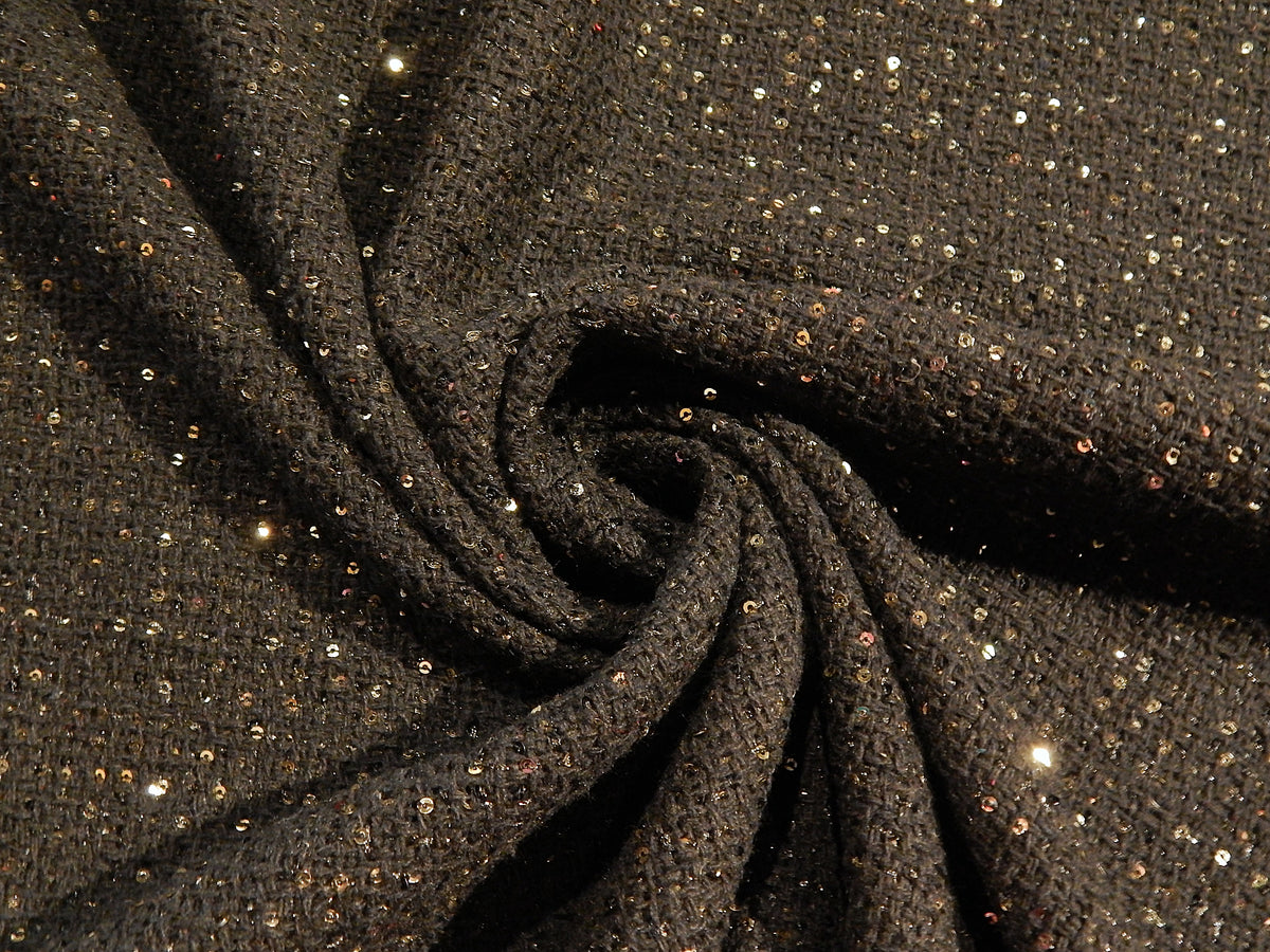 black and gold sequined tweed chanel style deadstock fabric