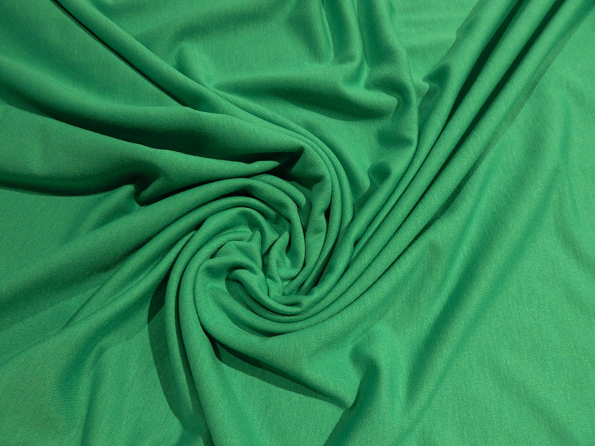 kelly green light teal rayon spandex rayon french terry deadstock knit fabric