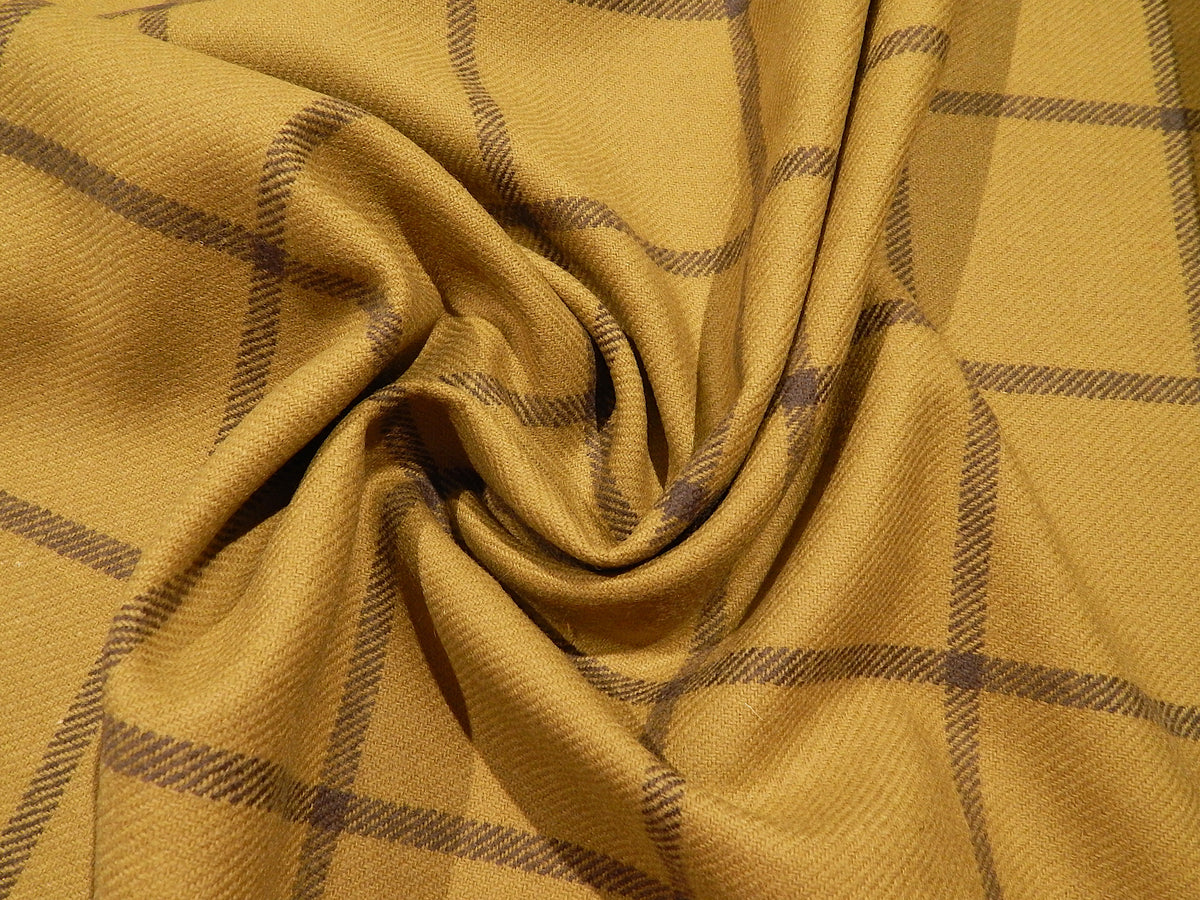 olive avocado green and grey plaid wool melton coating deadstock fabric