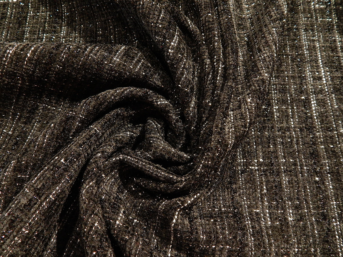 black silver white velvet tweed polyester deadstock chanel style fabric
