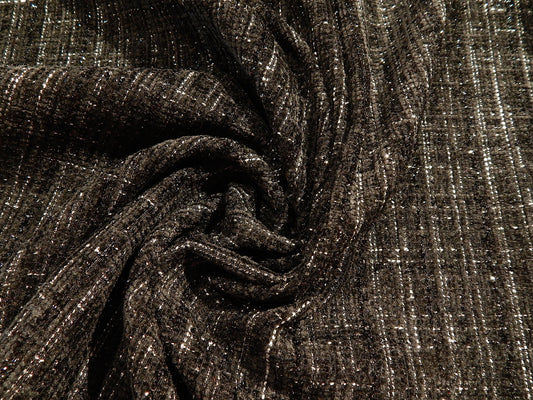 black silver white velvet tweed polyester deadstock chanel style fabric
