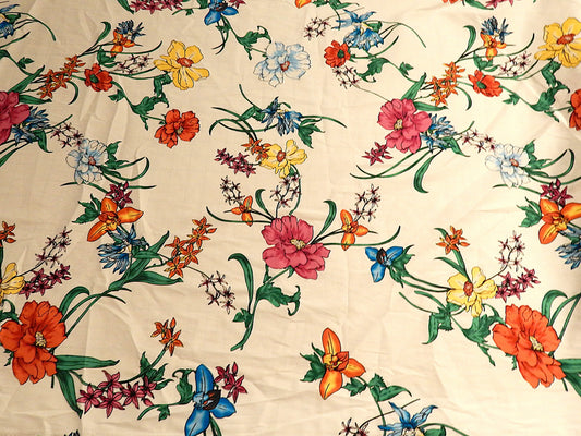 White Floral Stretch Cotton Poplin