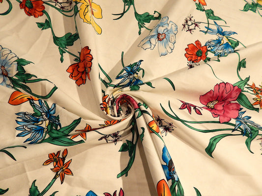 White Floral Stretch Cotton Poplin