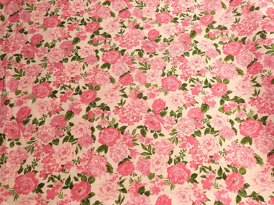 monochromatic pink roses cotton poplin deadstock fabric