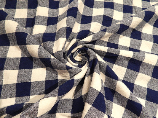 navy and white cotton gingham 1" checkered organic fabric telio