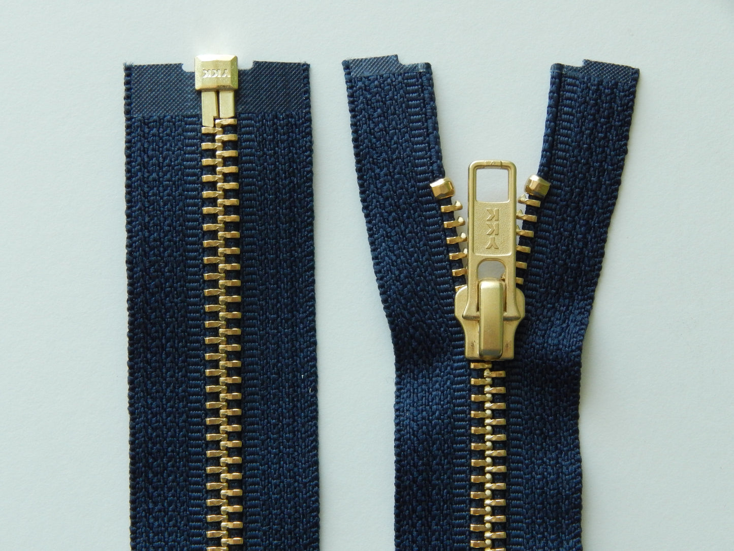 Navy and brass jacket zipper
