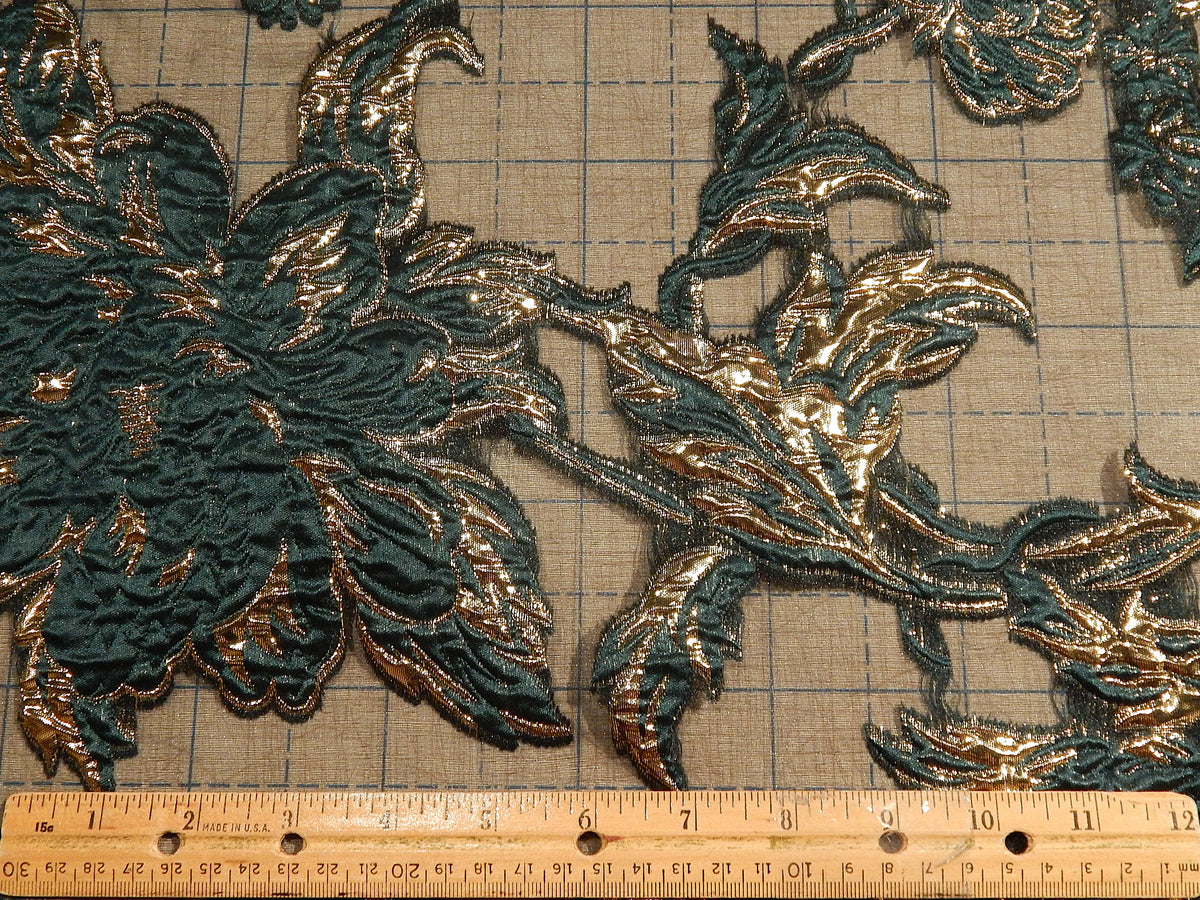 Hunter Green & Gold Brocade Organza