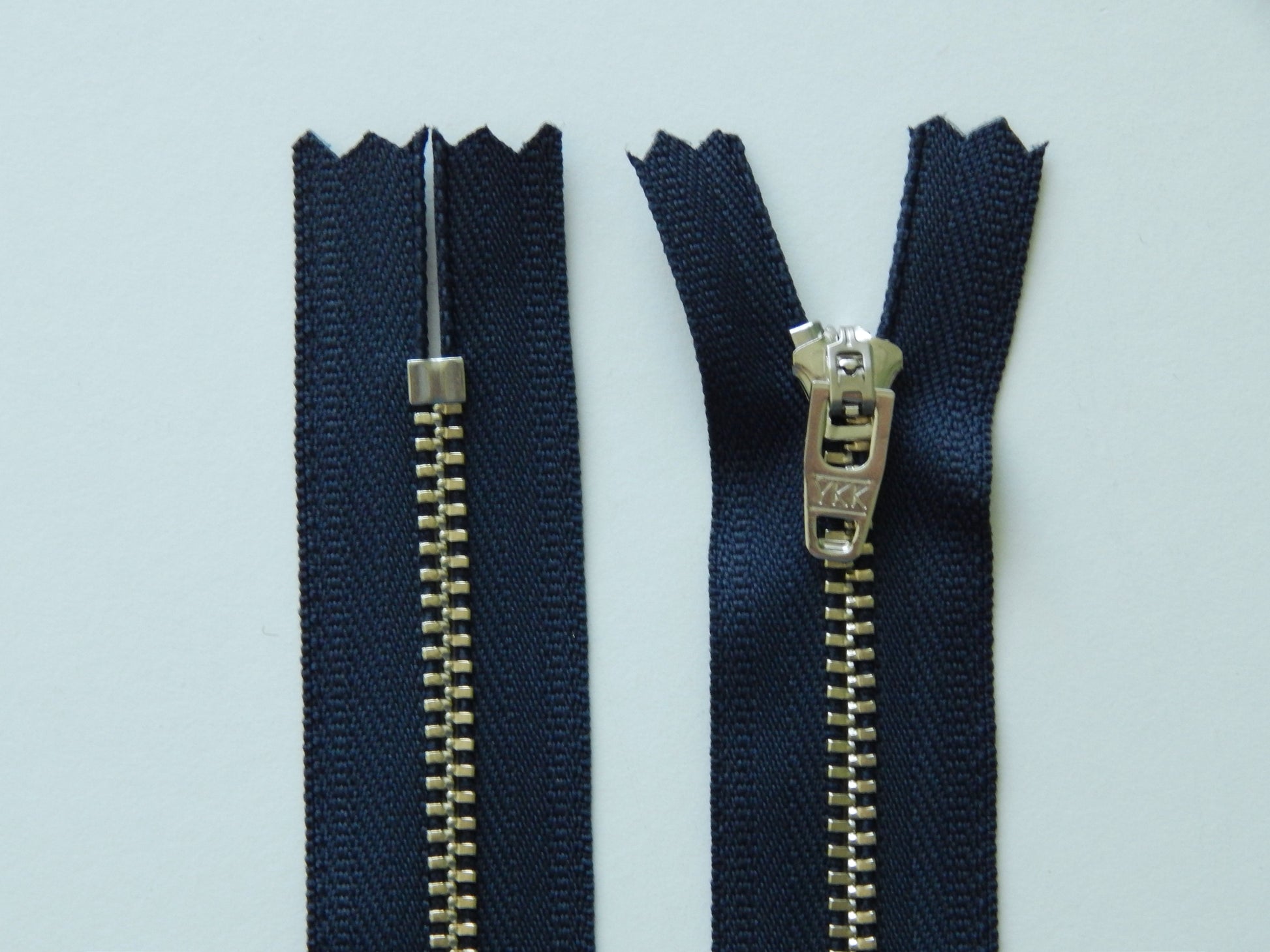 navy and silver pant zipper