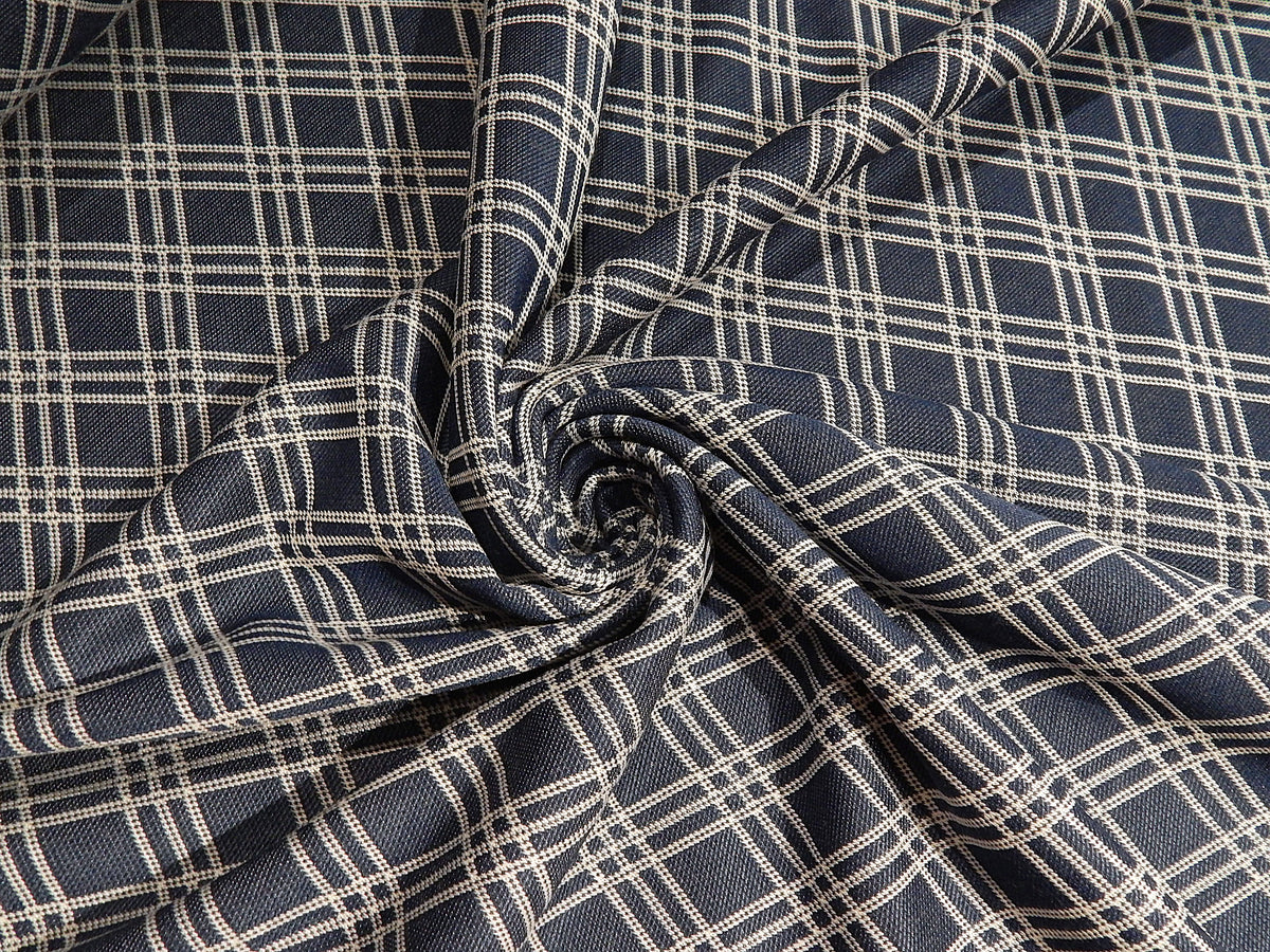 blue and white bias plaid double knit deadstock fabric