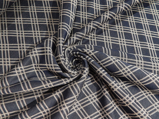 blue and white bias plaid double knit deadstock fabric