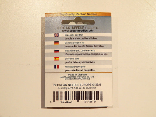 Organ Needles - Twin Needle: size 100/16, 4mm spacing