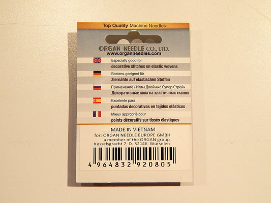 Organ Needles - Twin Stretch Needle: size 75/11, 4mm spacing
