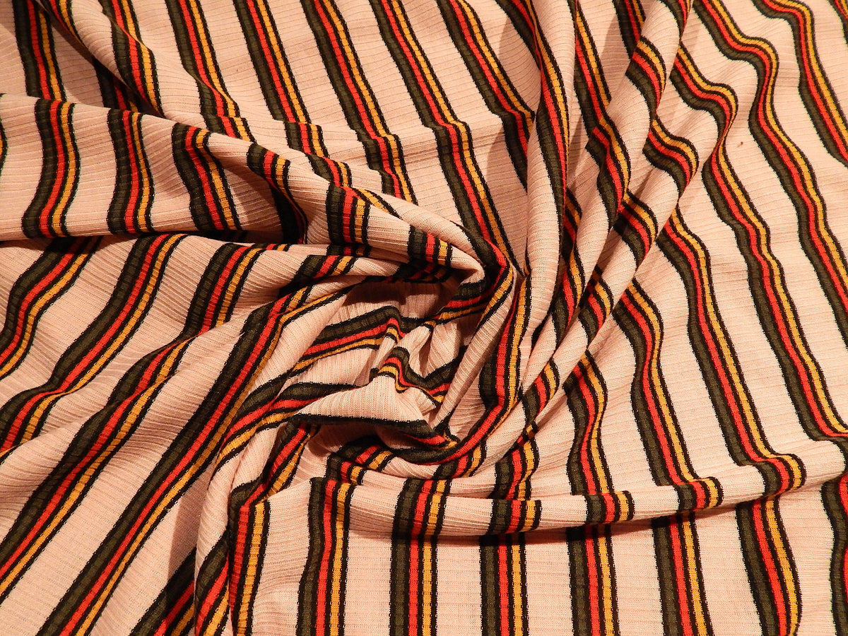 peach olive yellow red pink rugby striped rib knit deadstock fabric