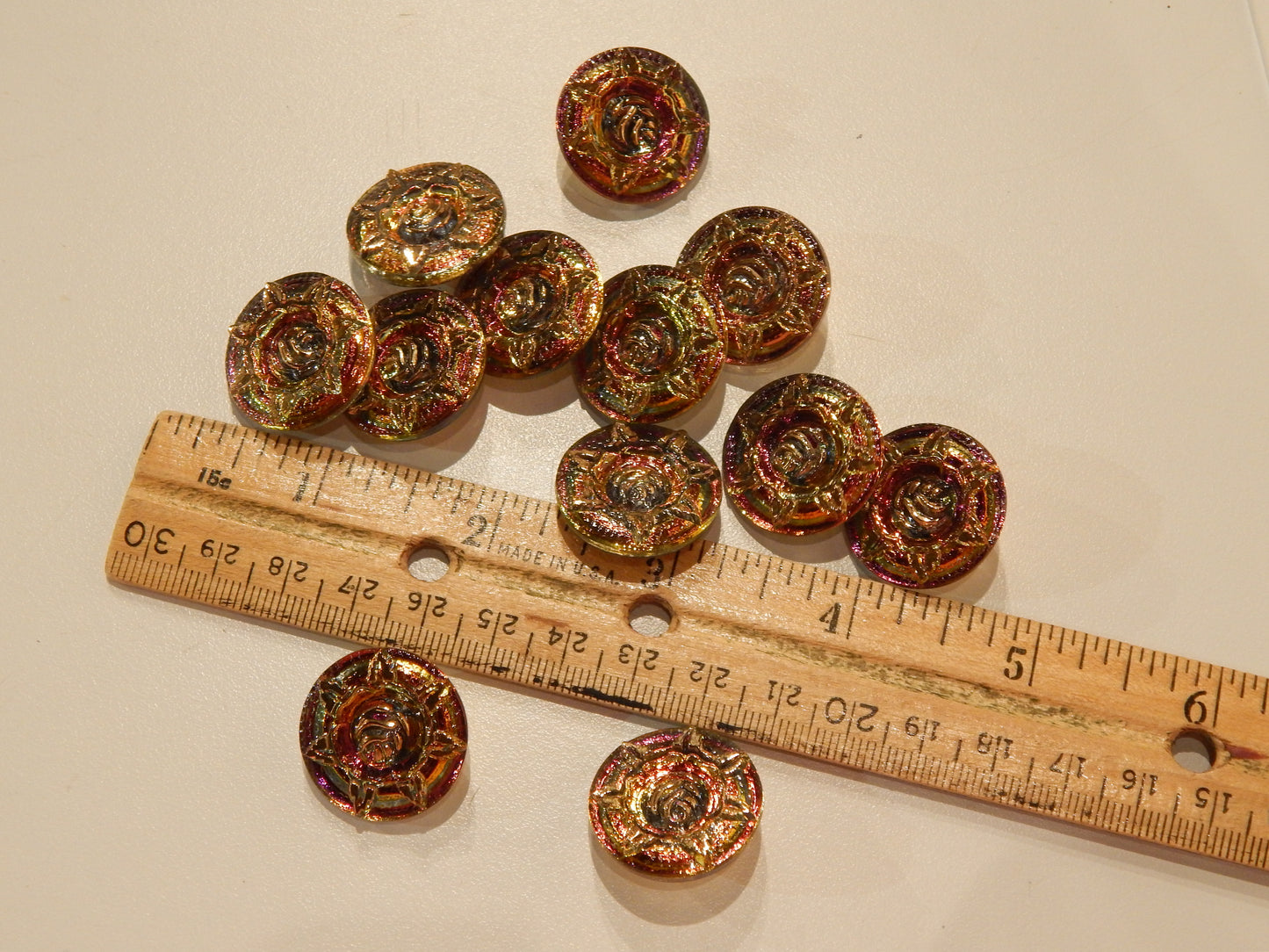 Vintage Iridescent Rose Button - Czech Glass