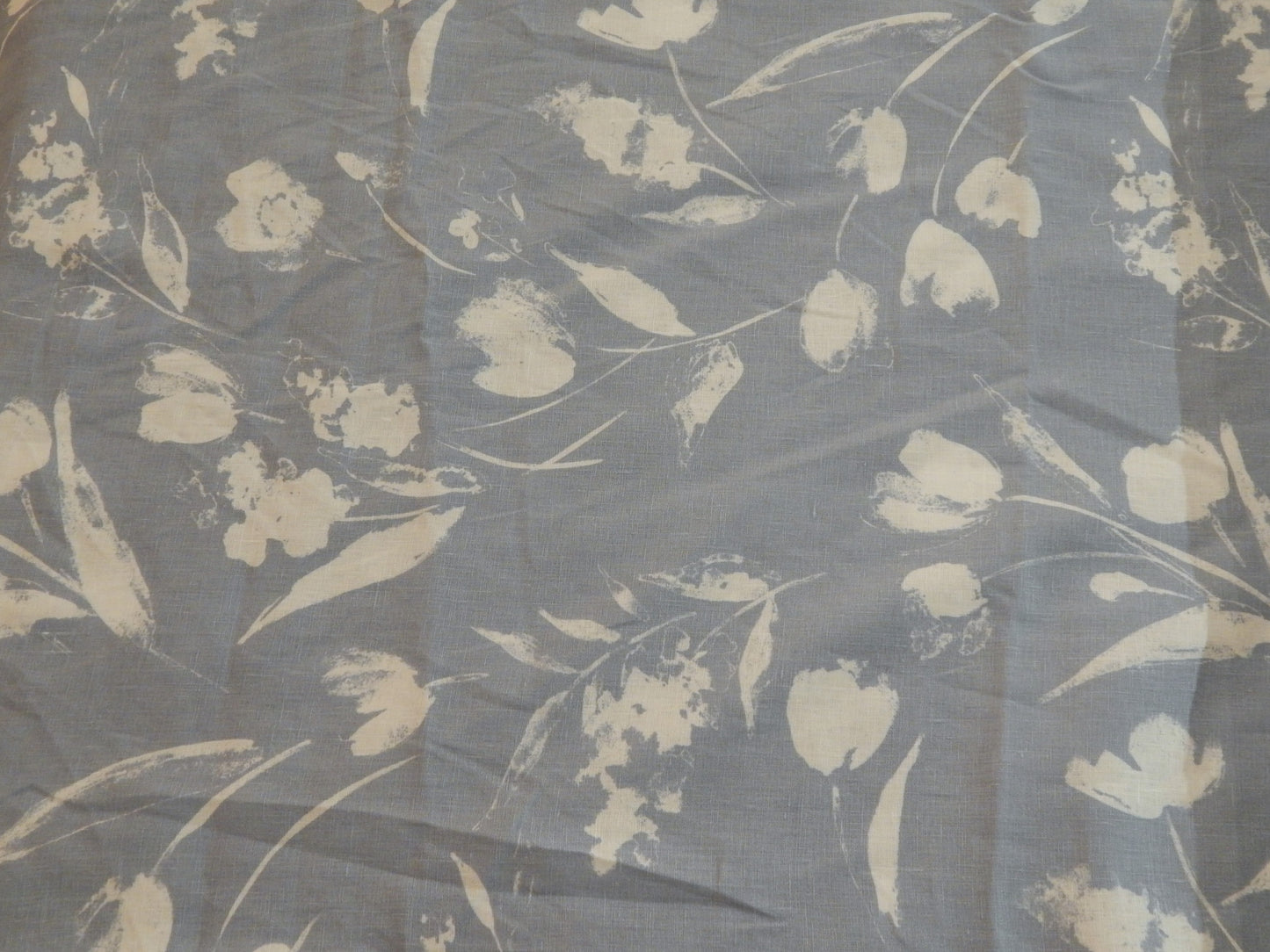 Impressionist White and Blue Floral Linen