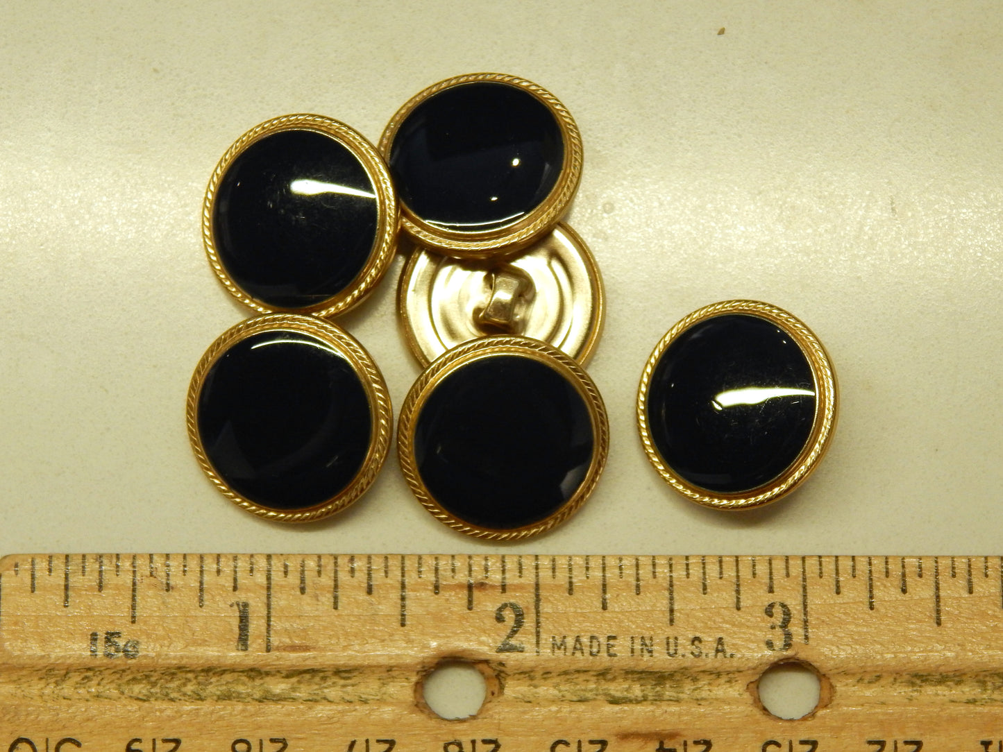 Gold Rimmed Dark Navy Glass Buttons