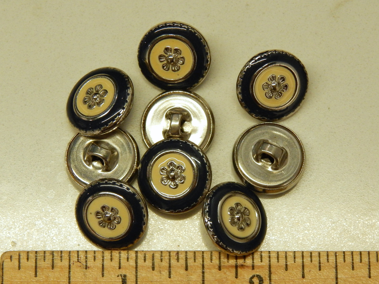 Navy, Cream, and Silver Flower Buttons