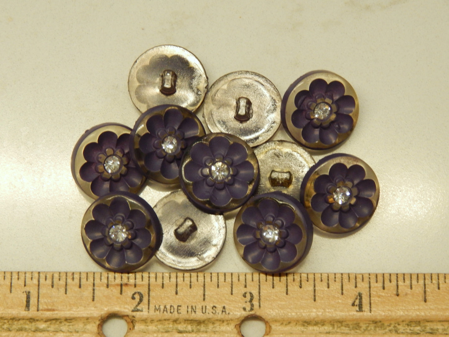 Purple Flower Rhinestone Buttons