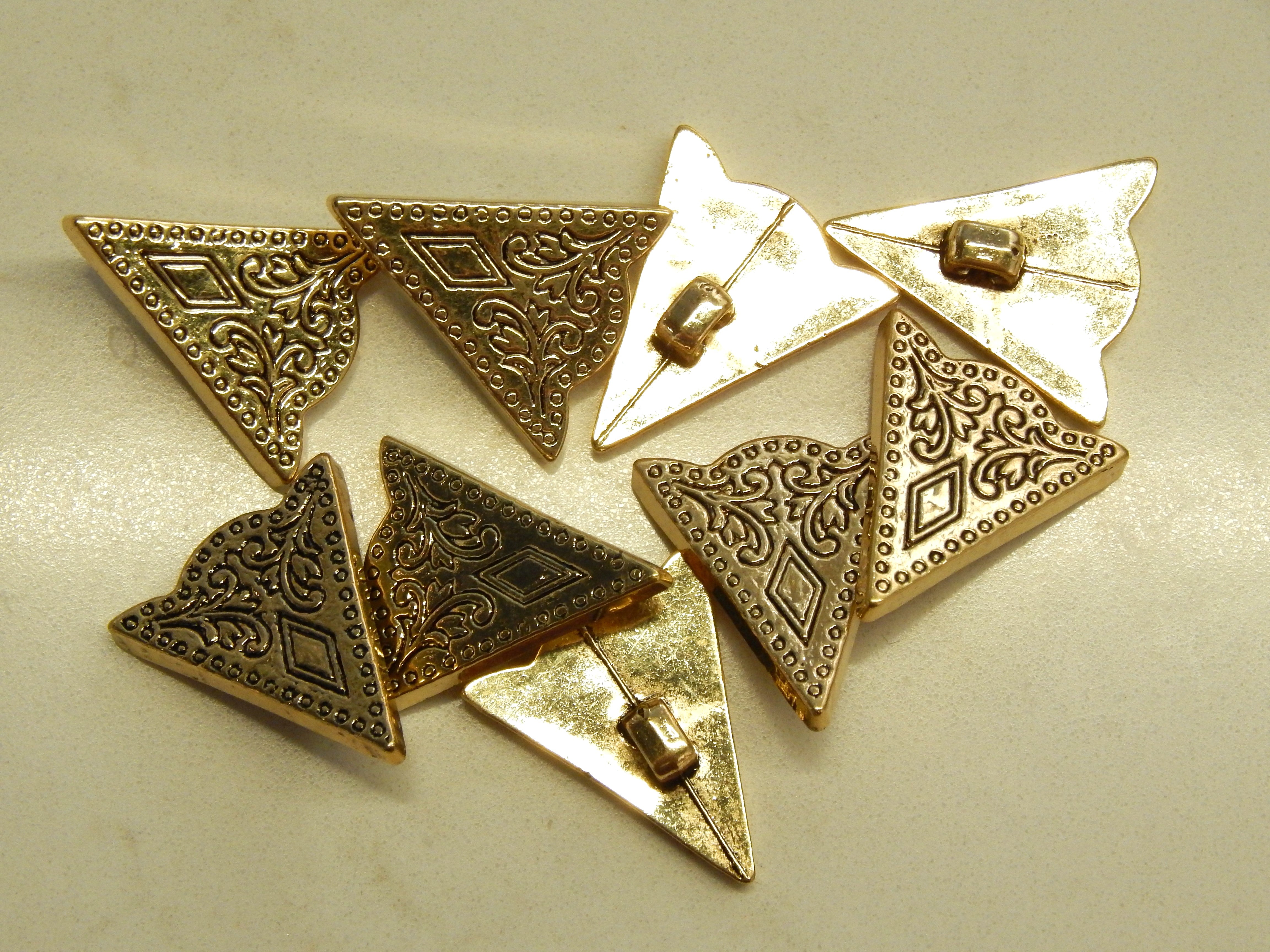 Gold Ornate Triangle Buttons - 1 1/8