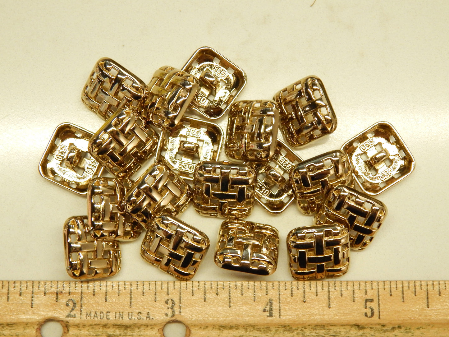 Gold Woven Square Buttons - Dill - 5/8"