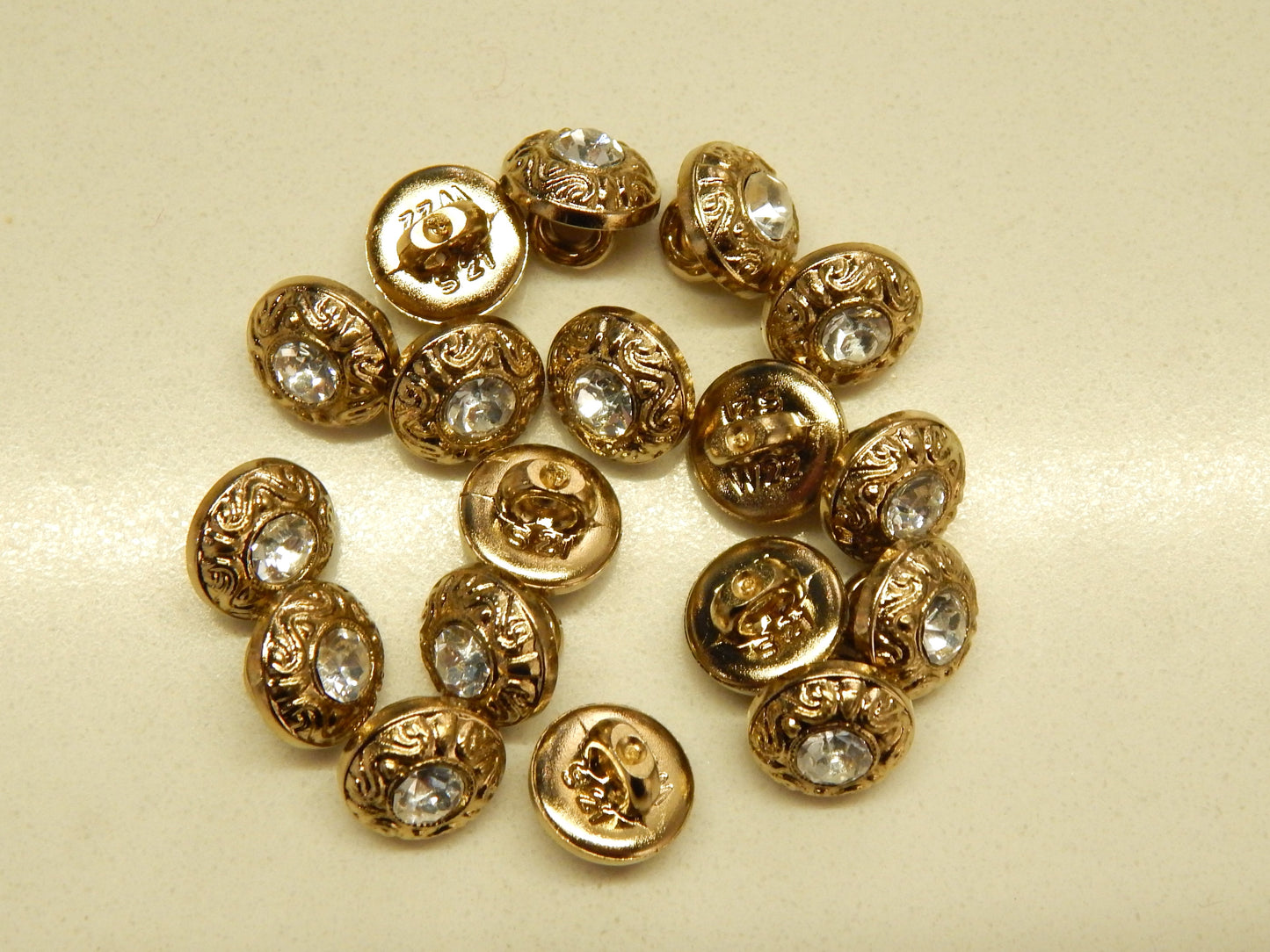 Gold Swirl Rhinestone Shank Buttons - Dill