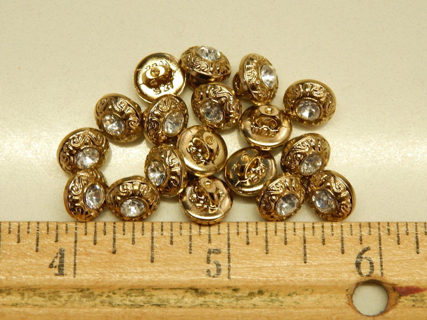 Gold Swirl Rhinestone Shank Buttons - Dill