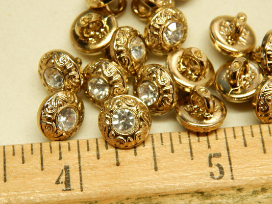 Gold Swirl Rhinestone Shank Buttons - Dill