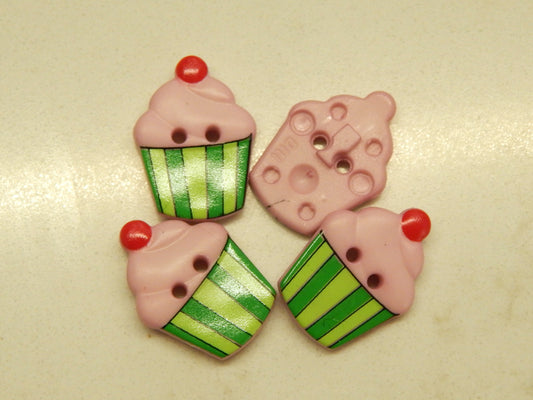 Strawberry Pink Cupcake Buttons - Dill