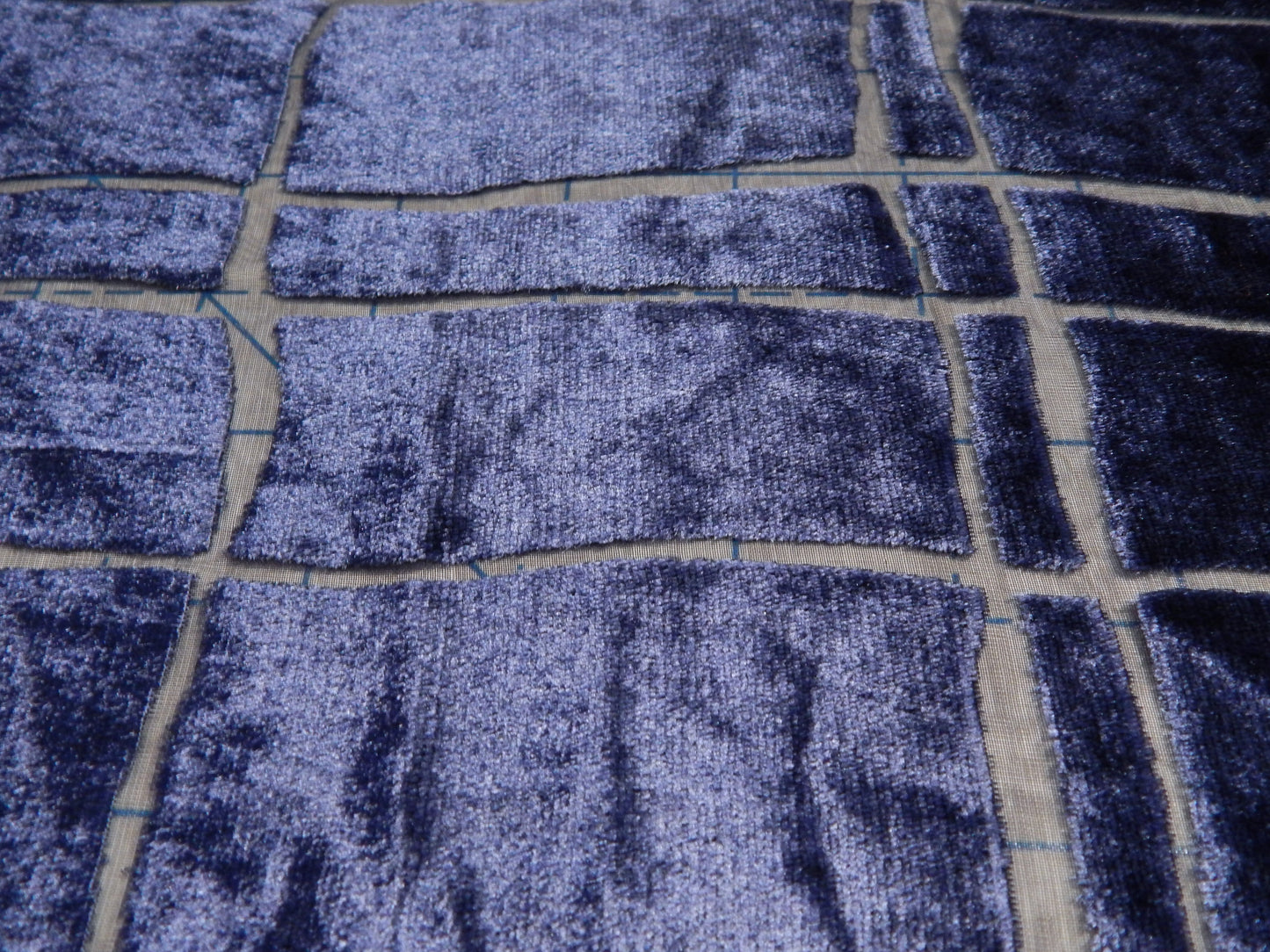 Midnight Blue Squares Velvet Burnout