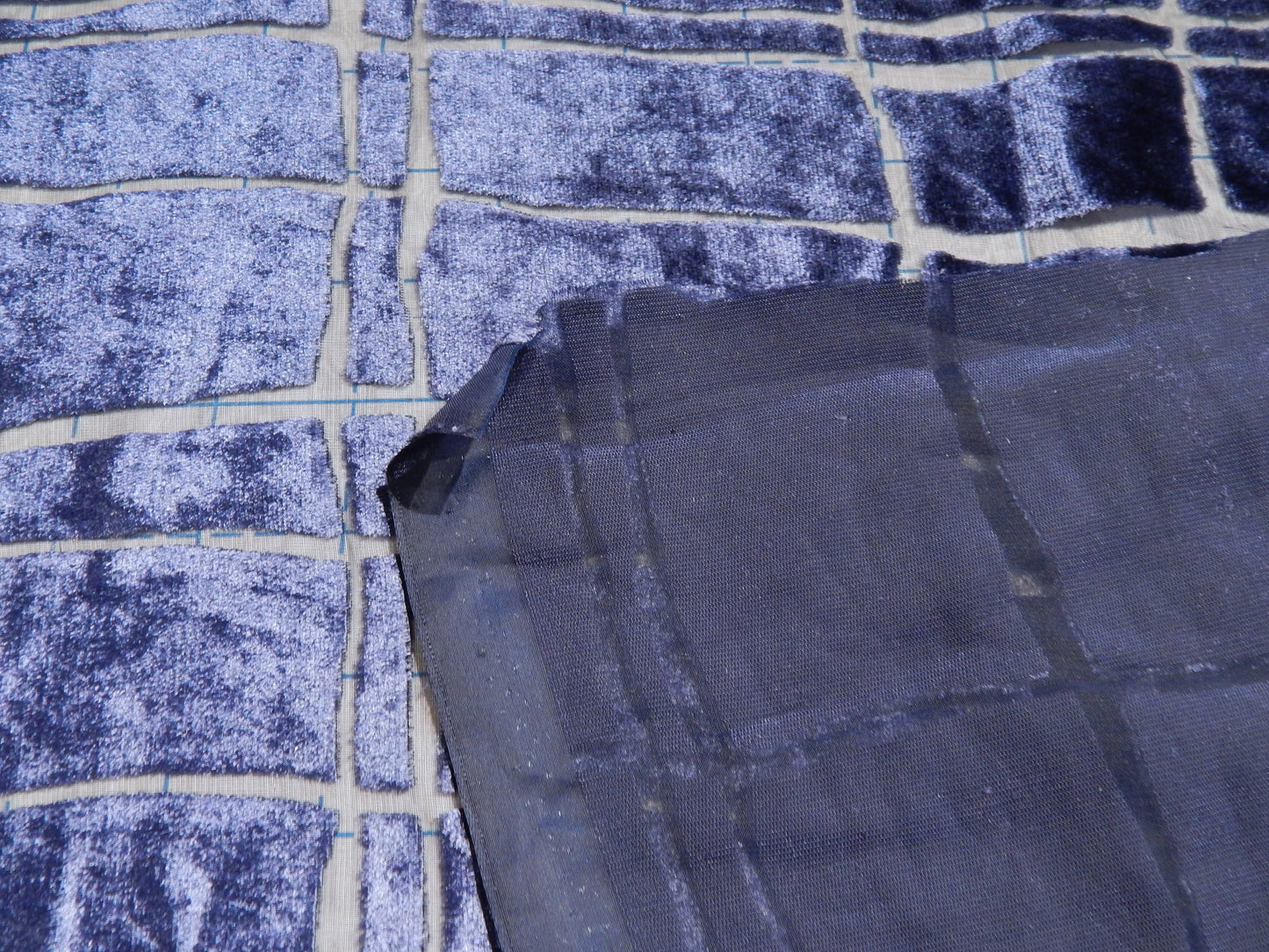 Midnight Blue Squares Velvet Burnout