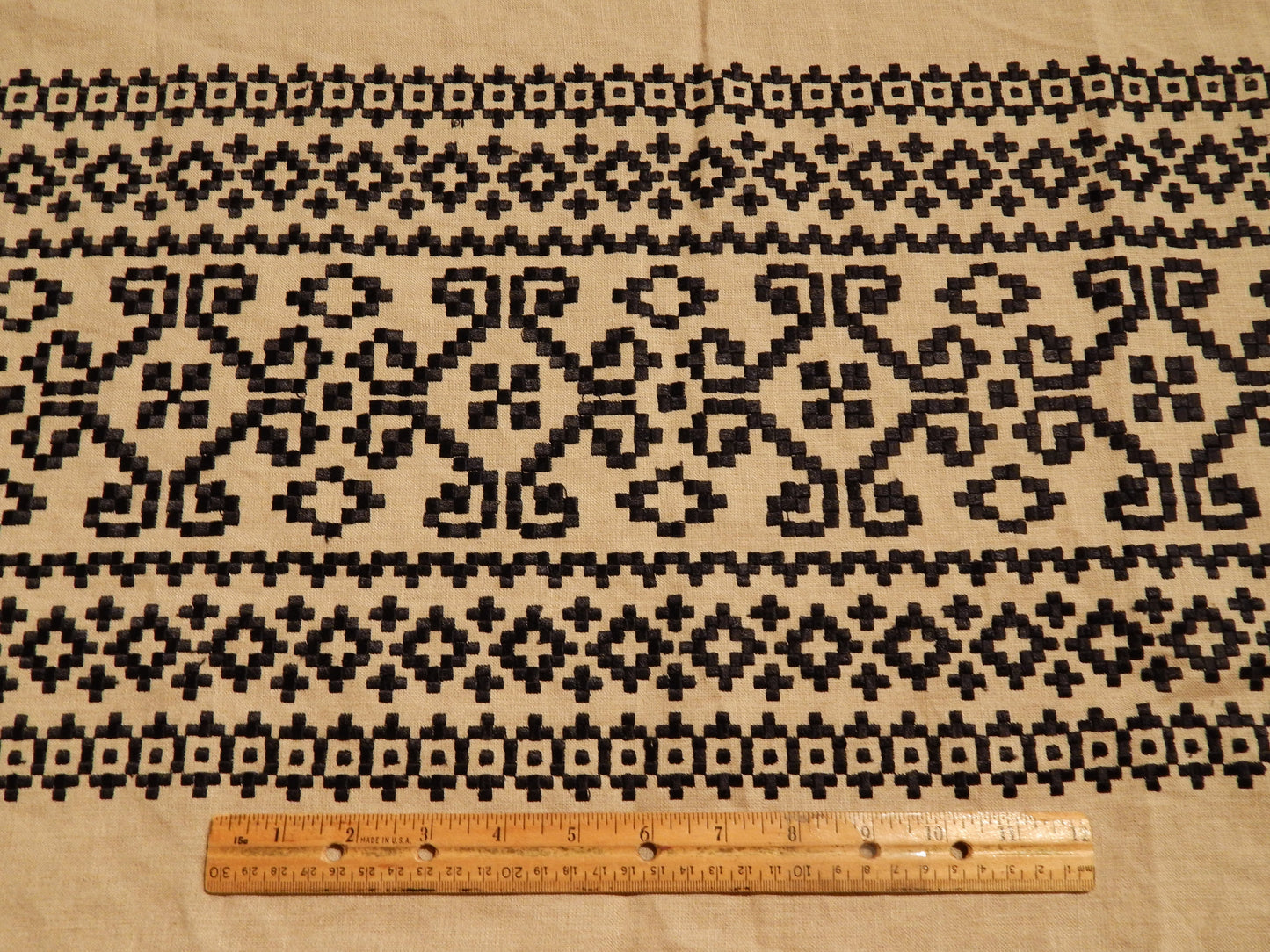 Peruvian Embroidered Black on Tan Linen