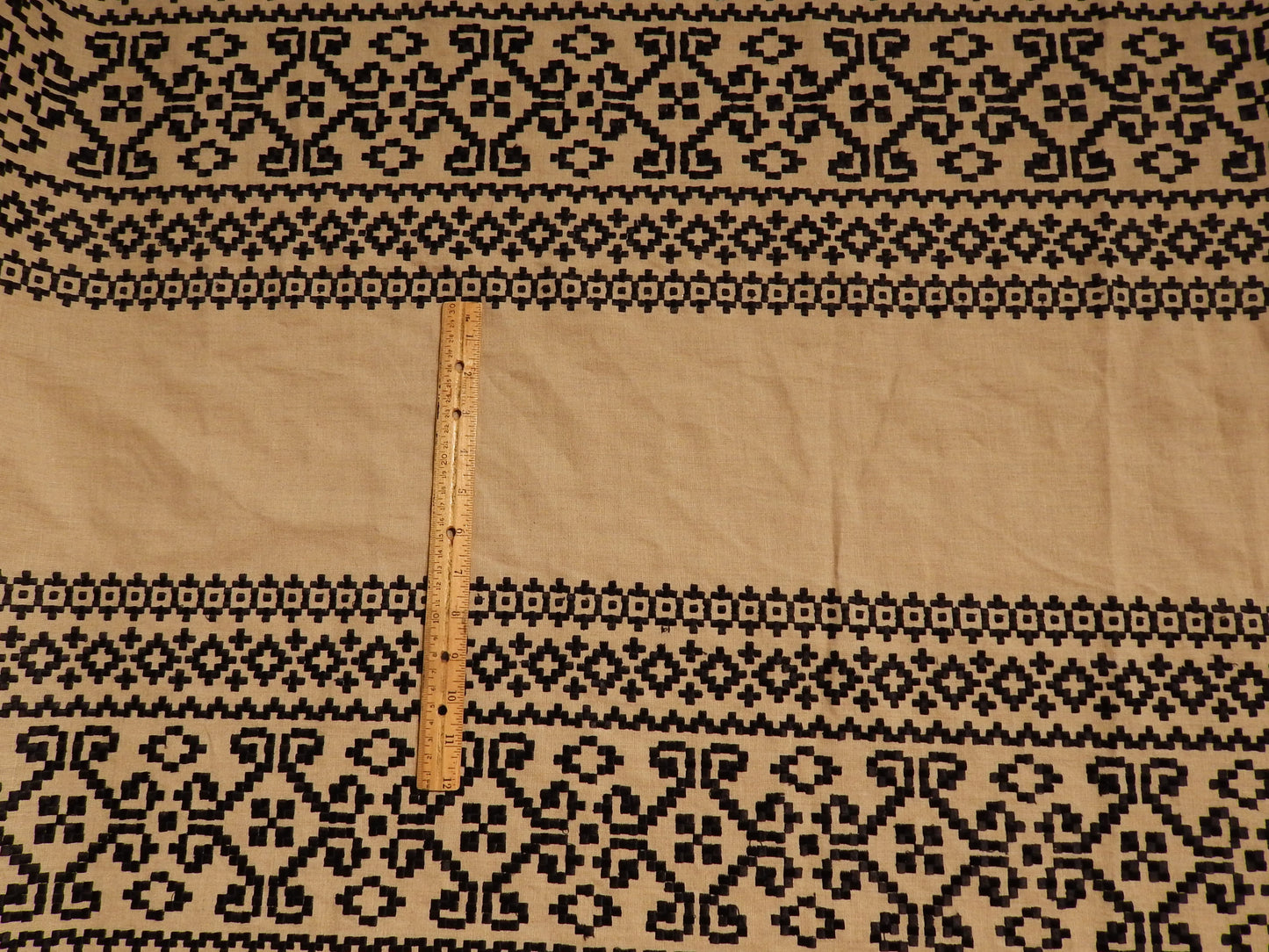 Peruvian Embroidered Black on Tan Linen