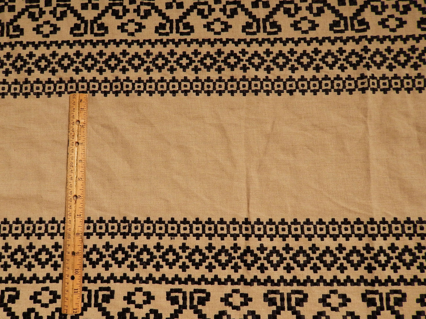 Peruvian Embroidered Black on Tan Linen