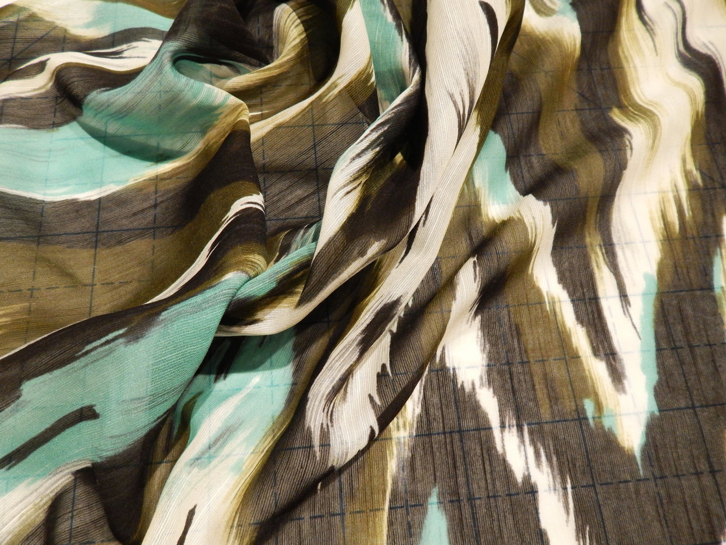 Black and Turquoise Ikat Silk Chiffon