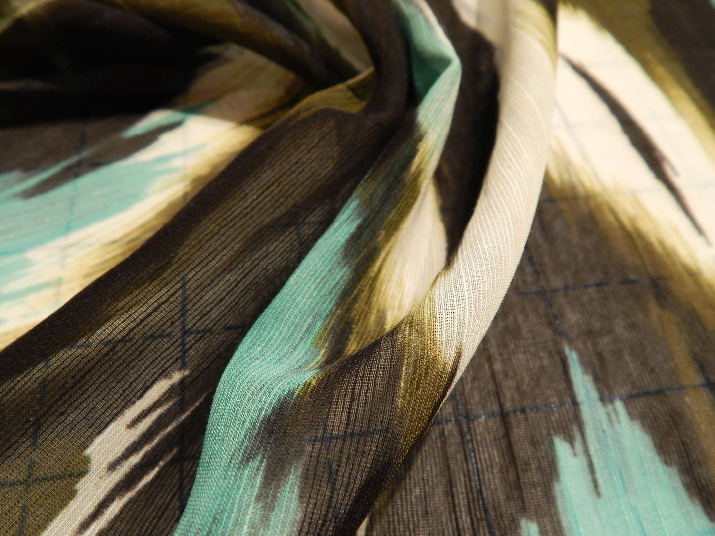 Black and Turquoise Ikat Silk Chiffon